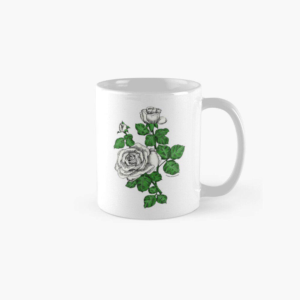 high-centered double white rose print on classic mug