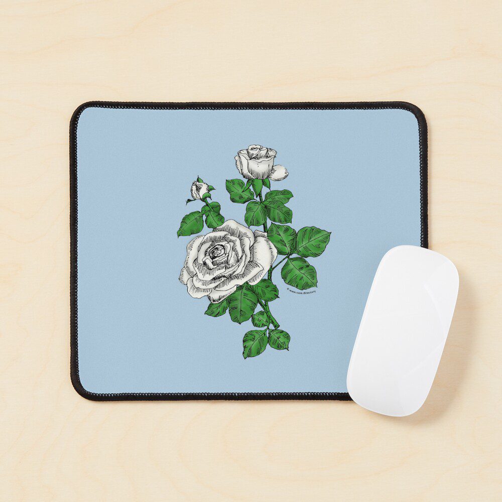 high-centered double white rose print on mouse pad