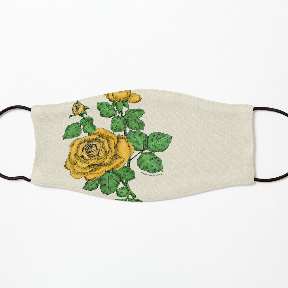 high-centered double yellow rose print on kids mask