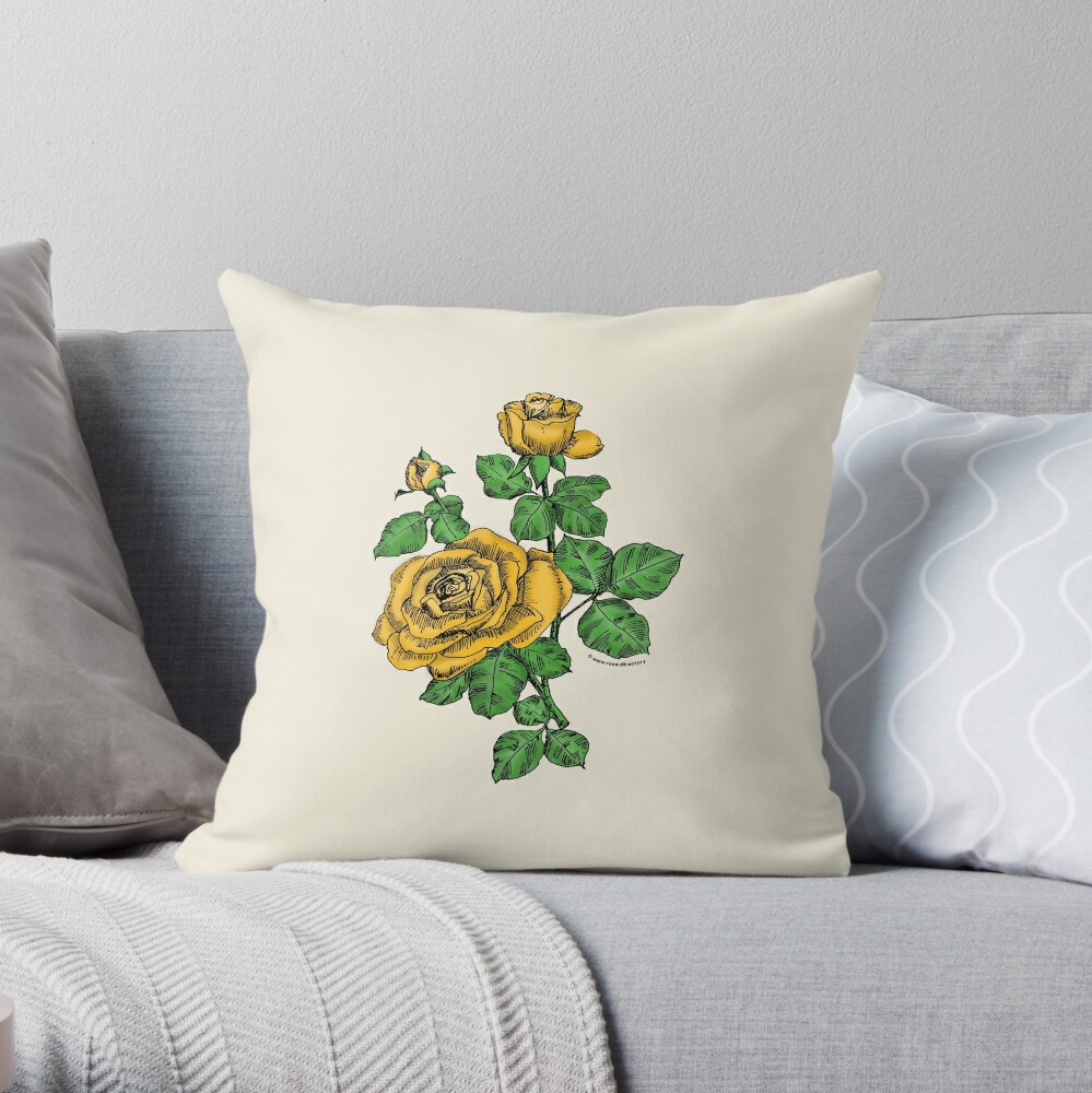 high-centered double yellow rose print on throw pillow