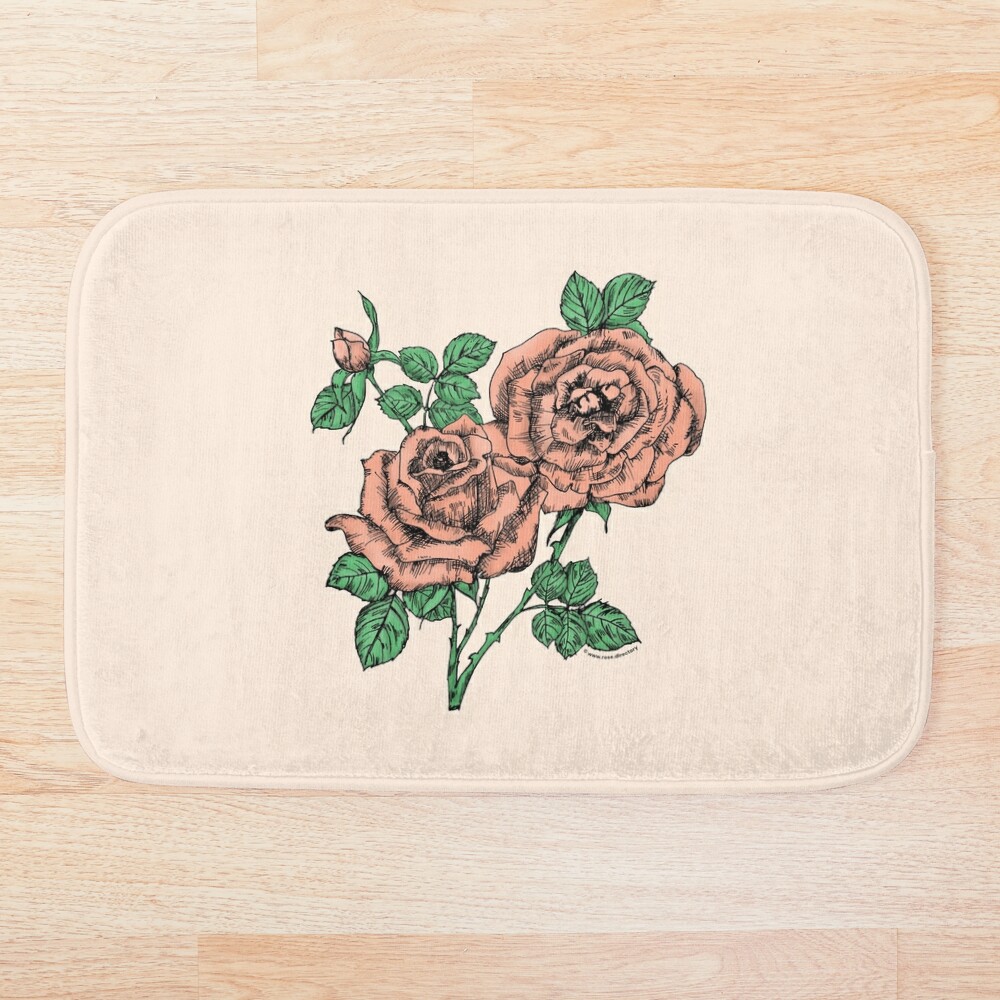 high-centered full apricot rose print on bath mat