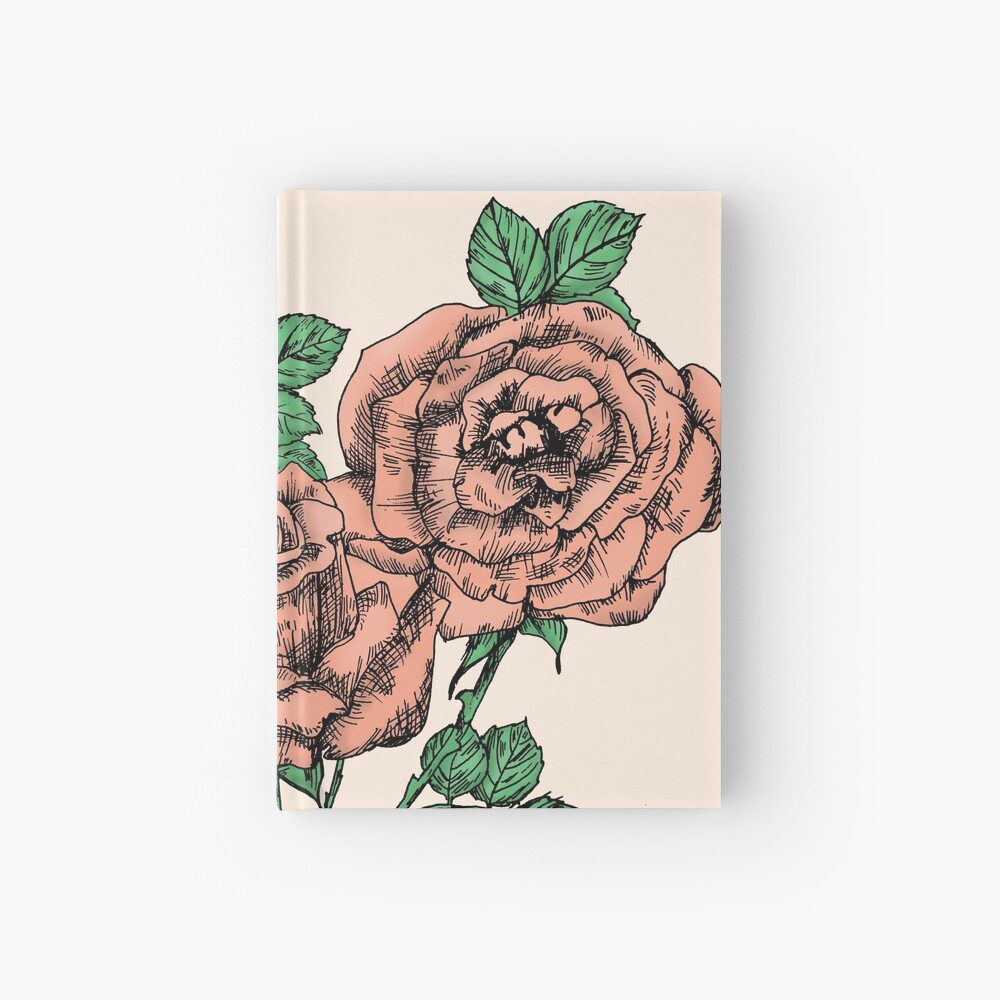 high-centered full apricot rose print on hardcover journal