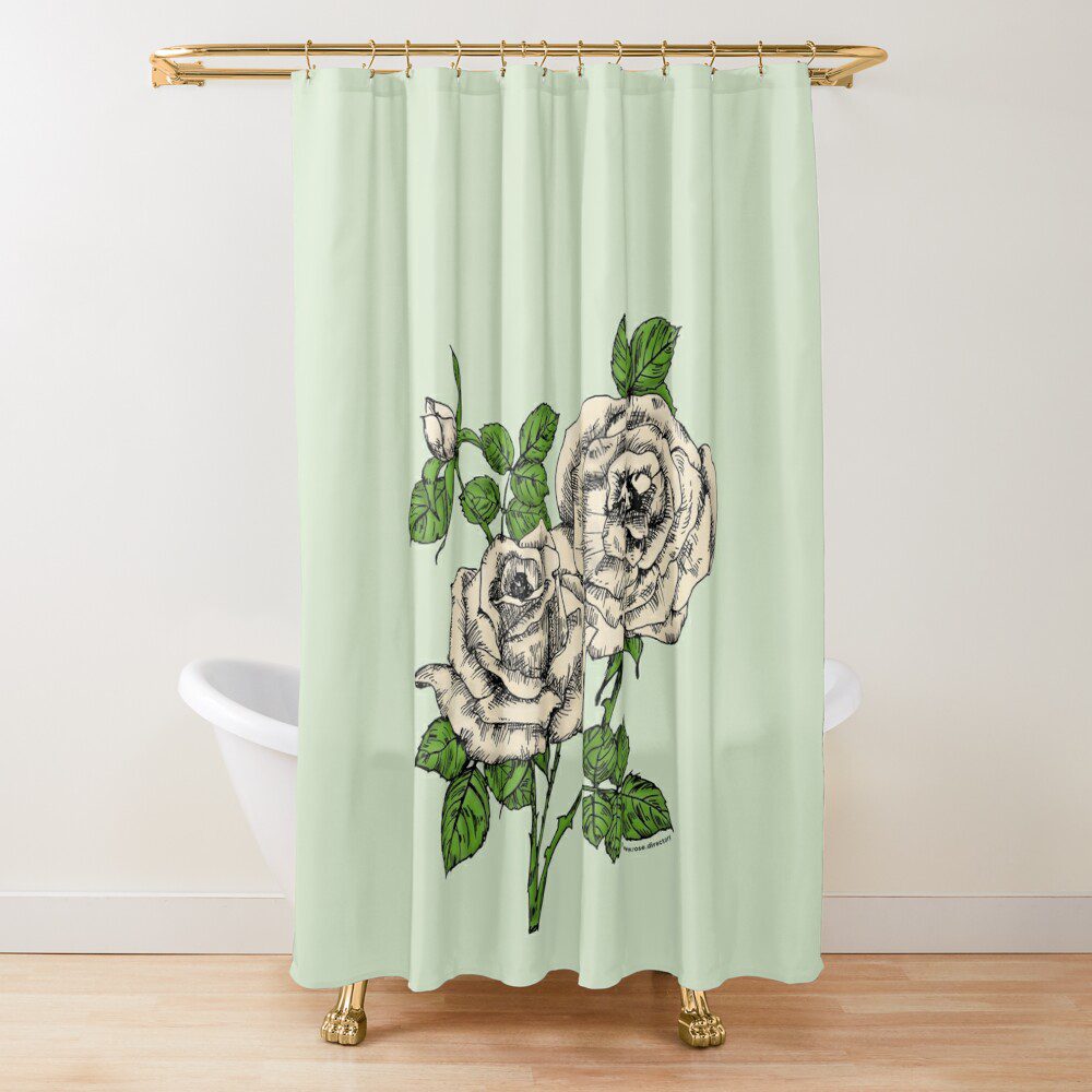 high-centered full cream rose print on shower curtain
