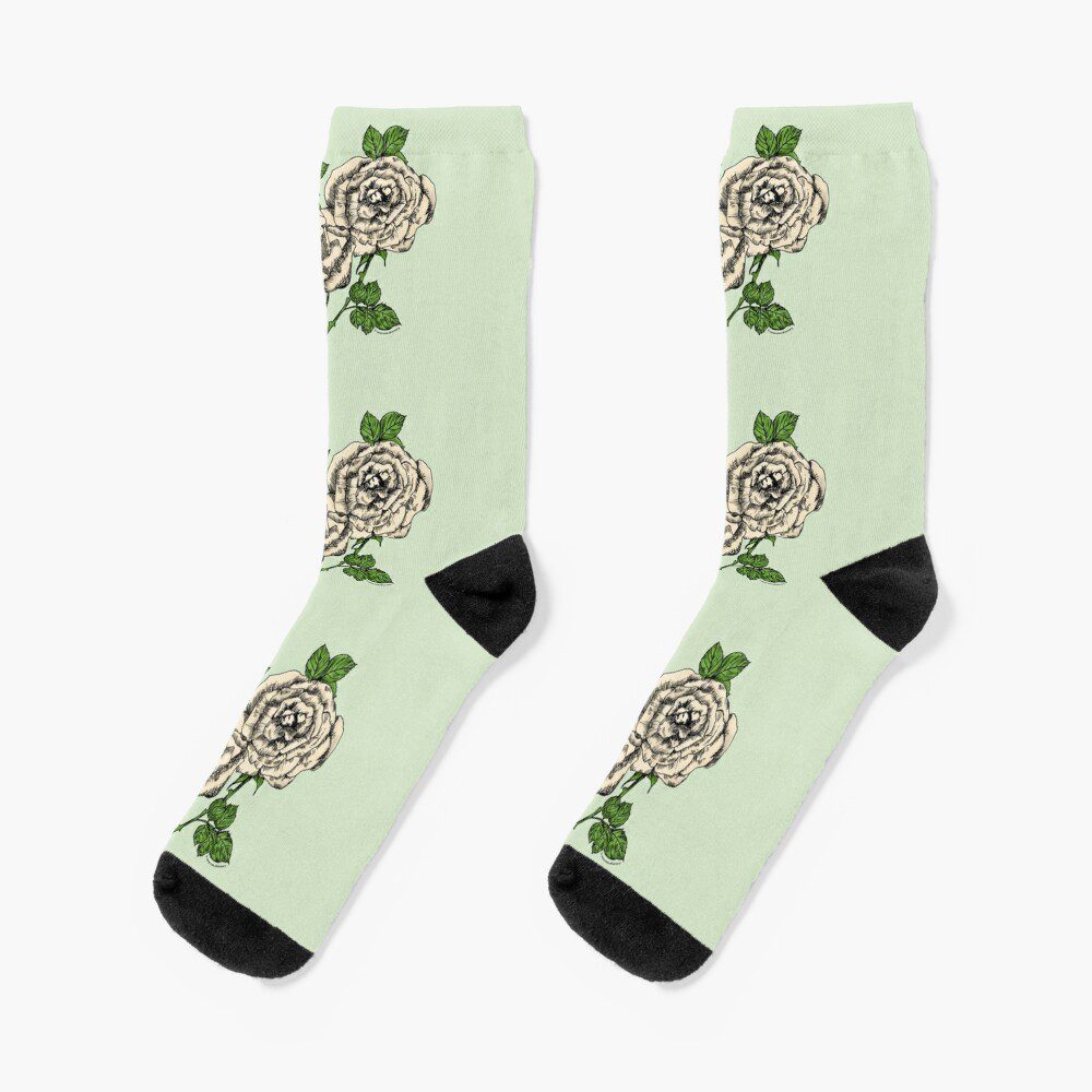 high-centered full cream rose print on socks