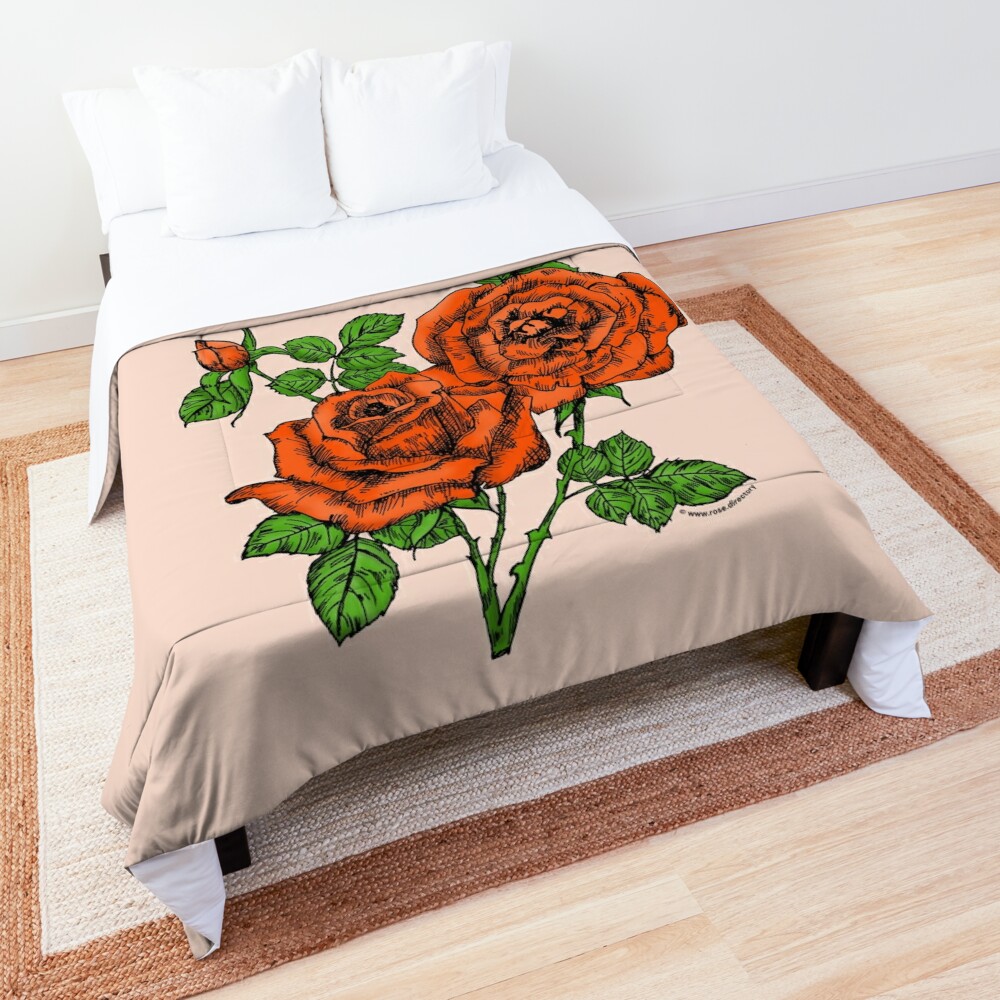 high-centered full orange rose print on comforter