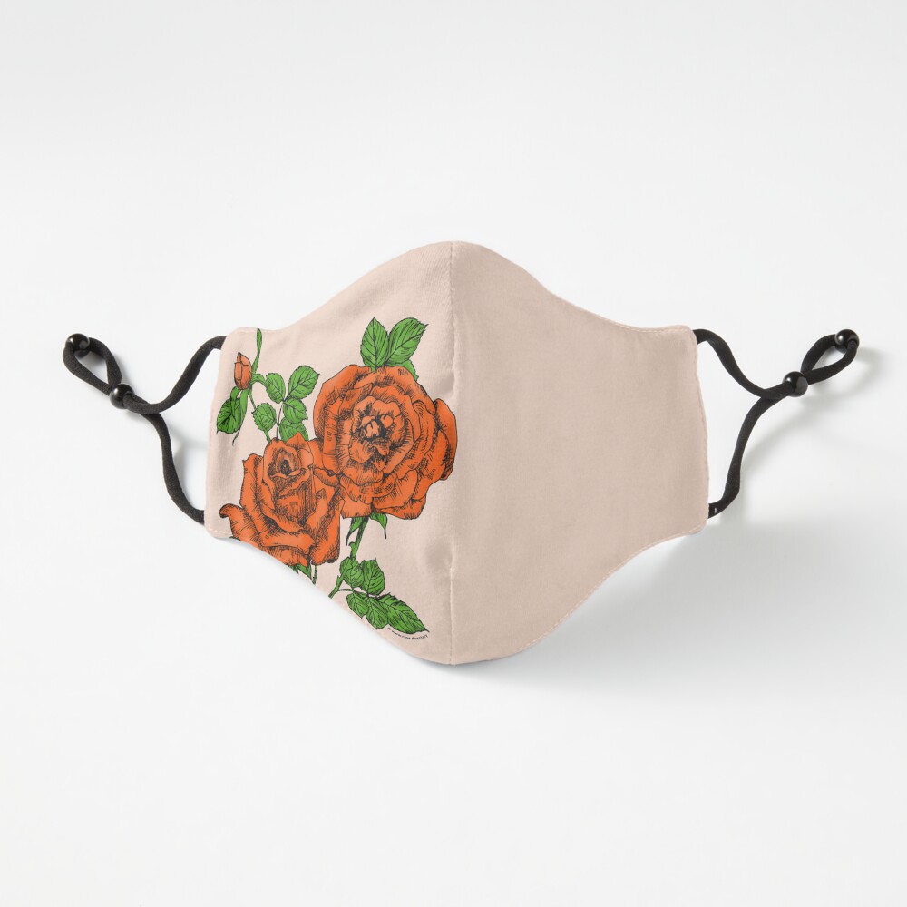 high-centered full orange rose print on fitted 3-layer