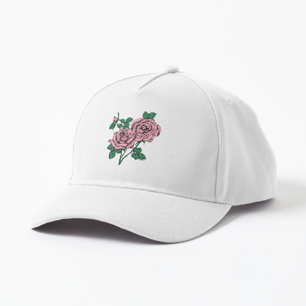 high-centered full light pink rose print on baseball cap