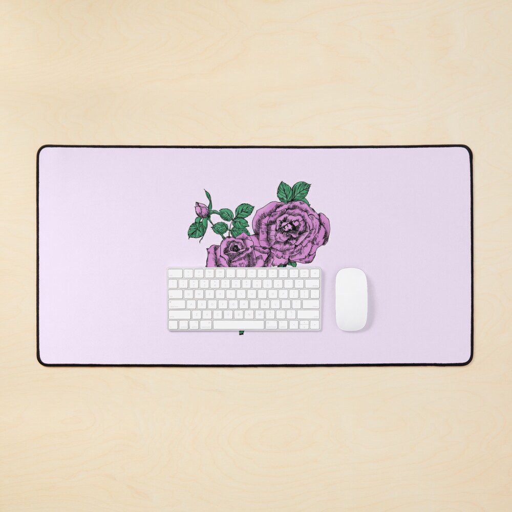 high-centered full purple rose print on desk mat