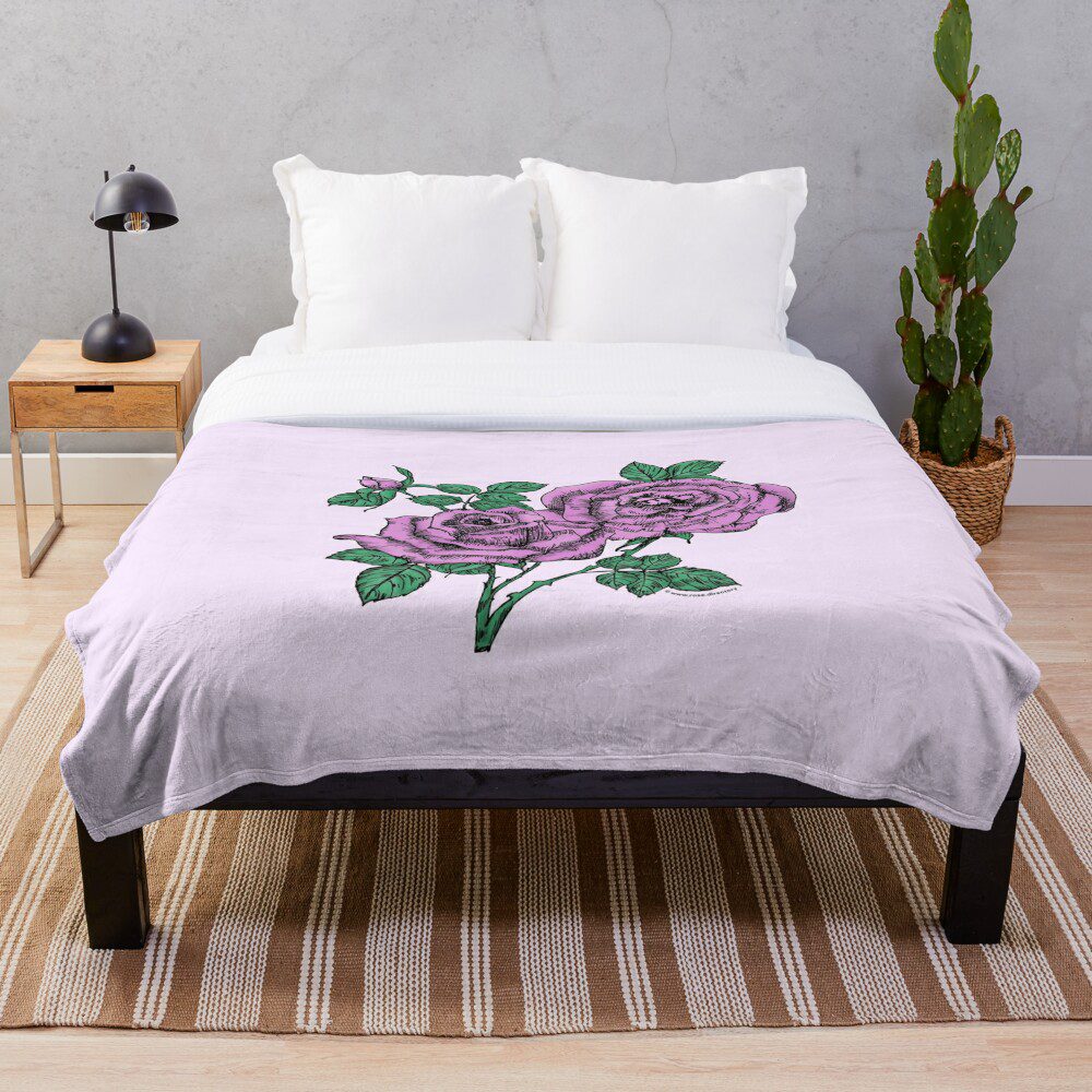 high-centered full purple rose print on throw blanket