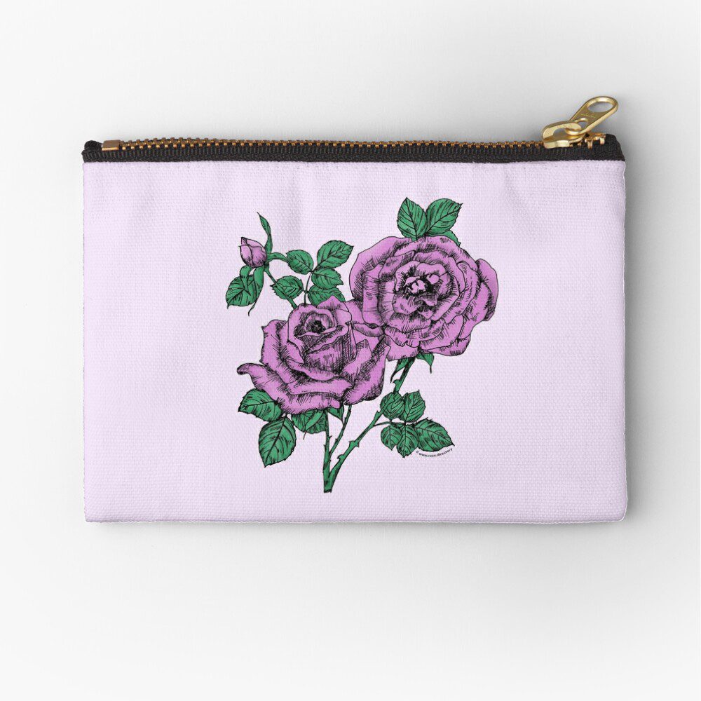 high-centered full purple rose print on zipper pouch