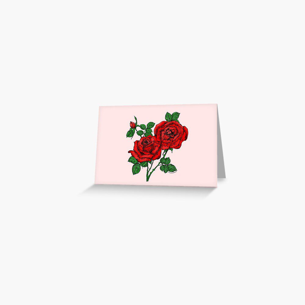 high-centered full bright red rose print on greeting card