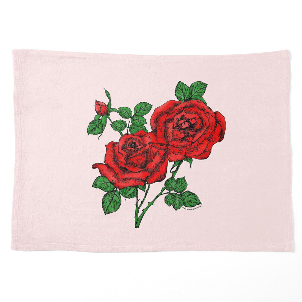 high-centered full bright red rose print on pet blanket