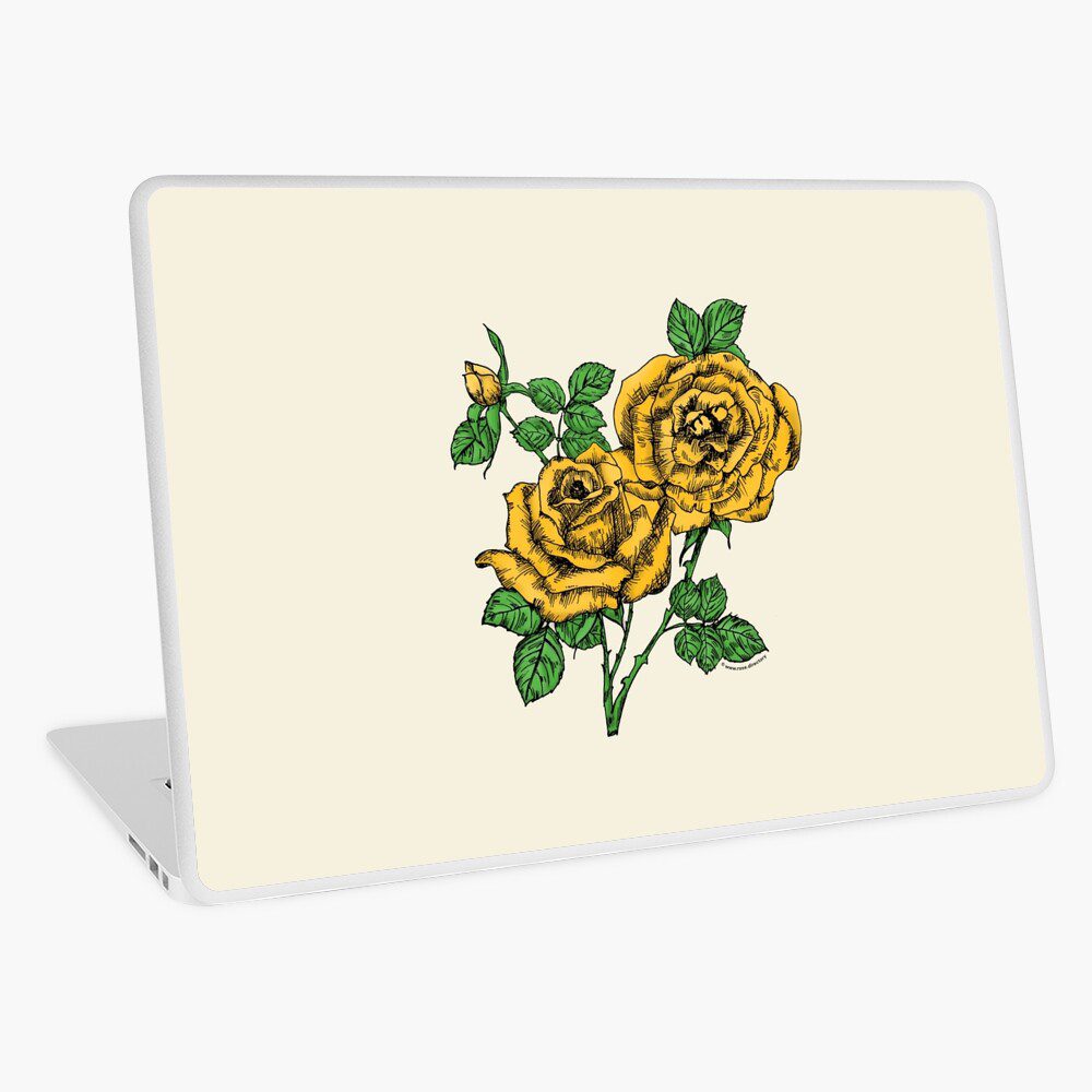 high-centered full yellow rose print on laptop skin