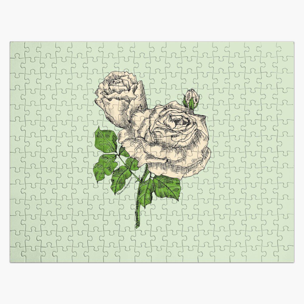 high-centered very full cream rose print on jigsaw puzzle