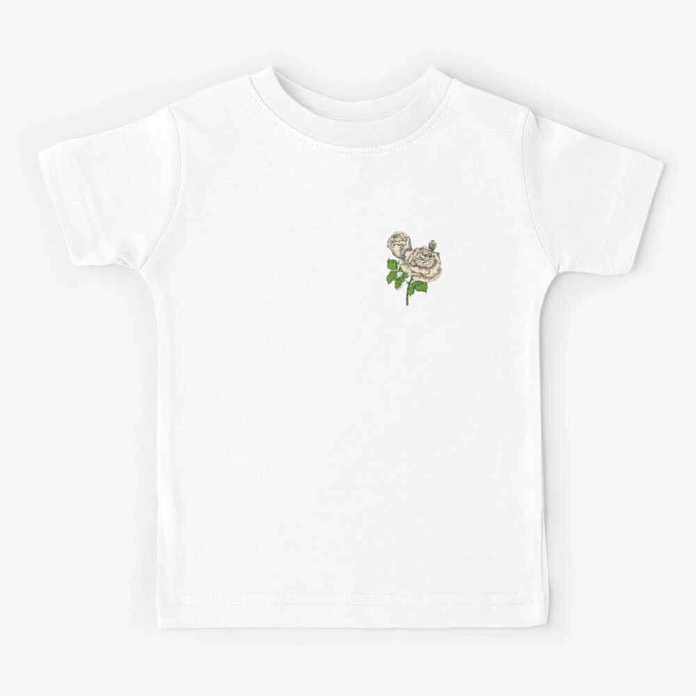 high-centered very full cream rose print on kids T-shirt