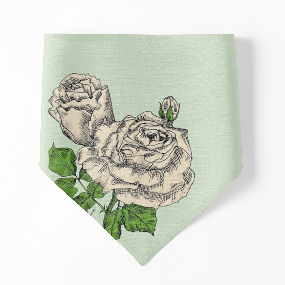 high-centered very full cream rose print on pet bandana