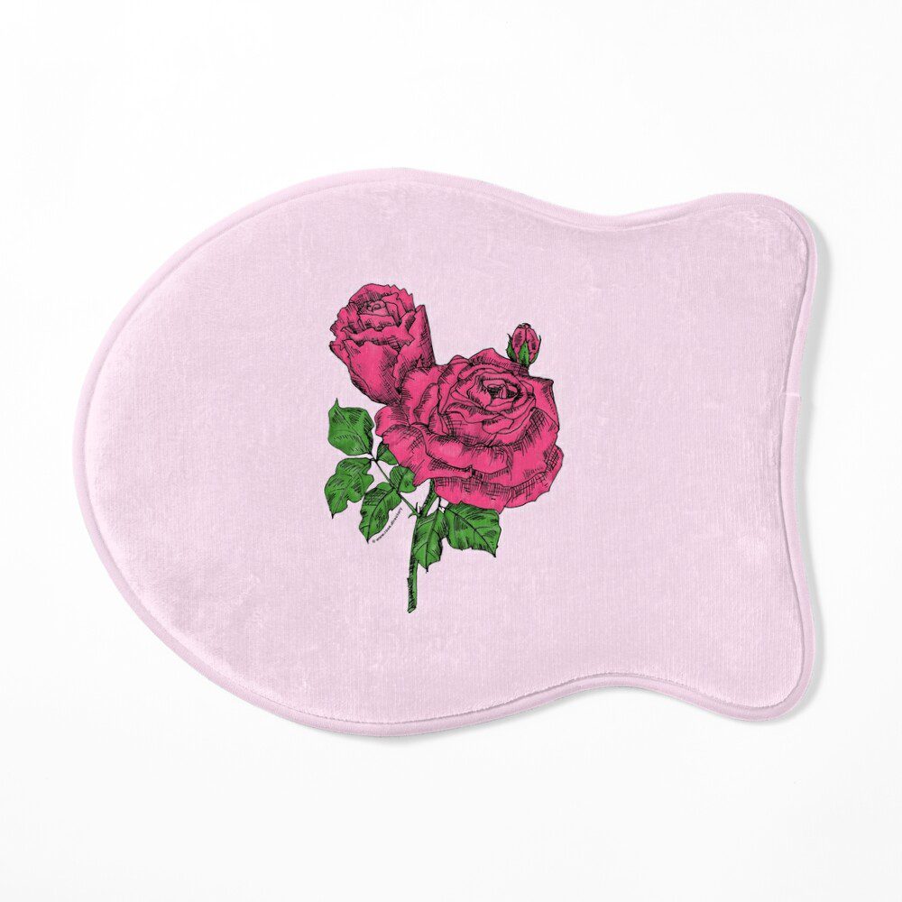 high-centered very full mid pink rose print on cat mat