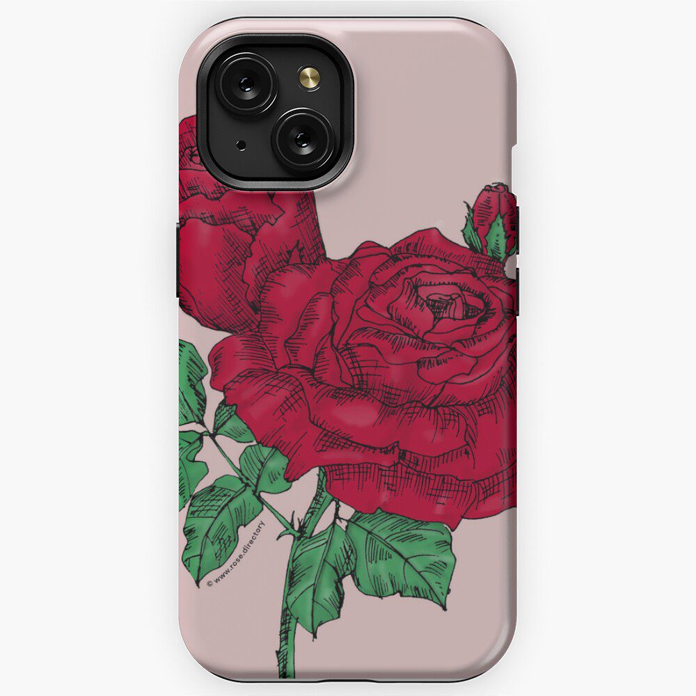high-centered very full dark red rose print on iPhone tough case
