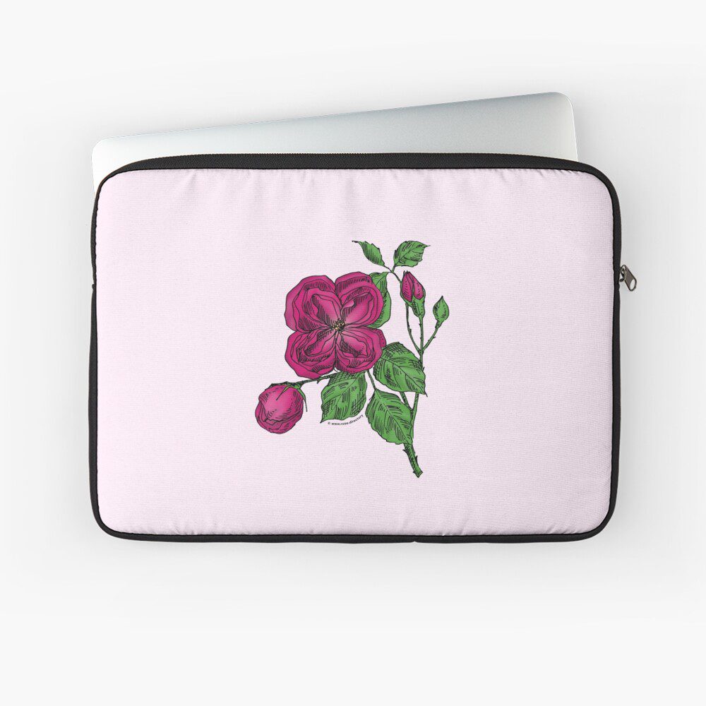 quartered double deep pink rose print on laptop sleeve