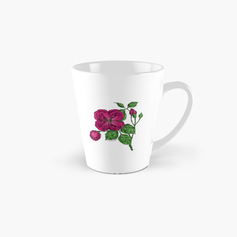 quartered double deep pink rose print on tall mug