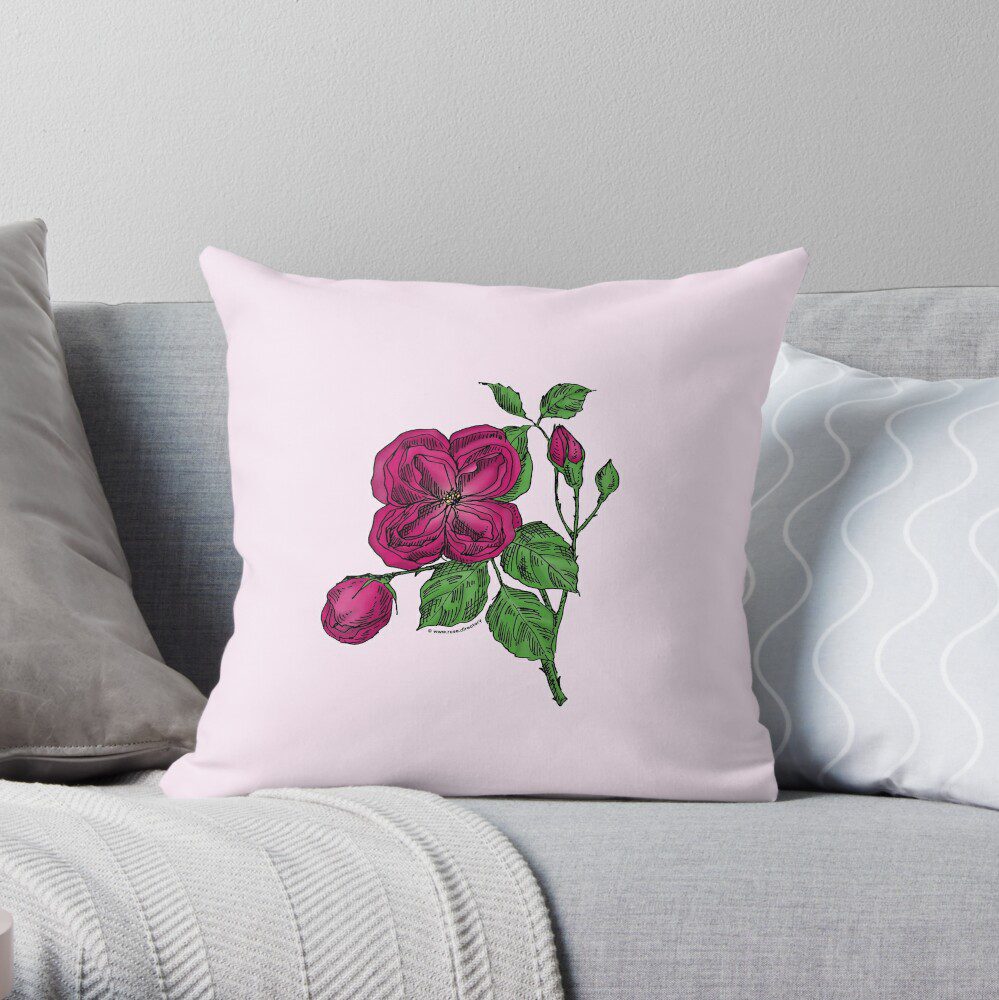 quartered double deep pink rose print on throw pillow