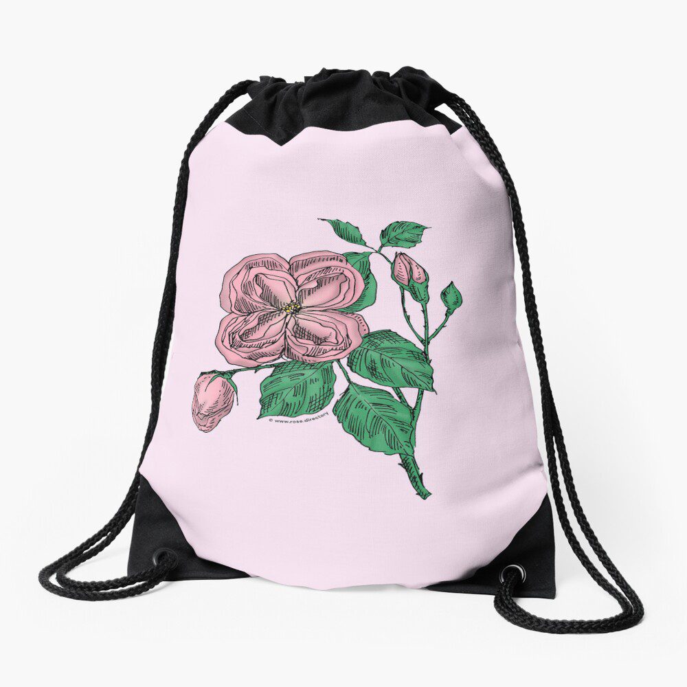 quartered double light pink rose print on drawstring bag