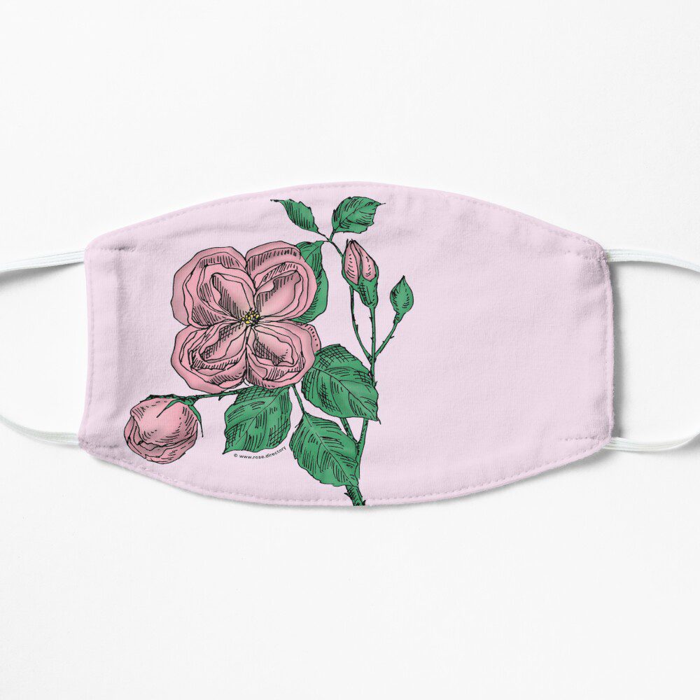 quartered double light pink rose print on flat mask