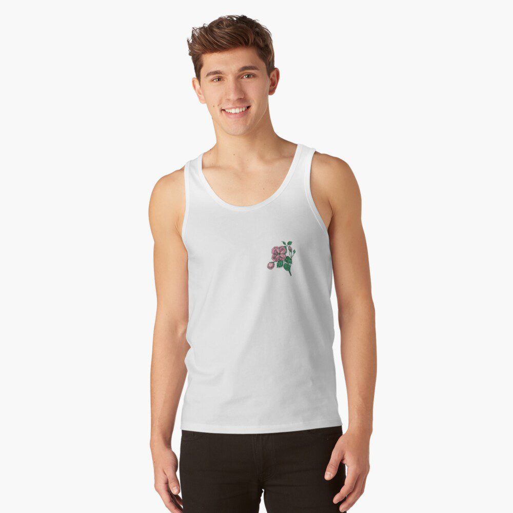 quartered double light pink rose print on tank top