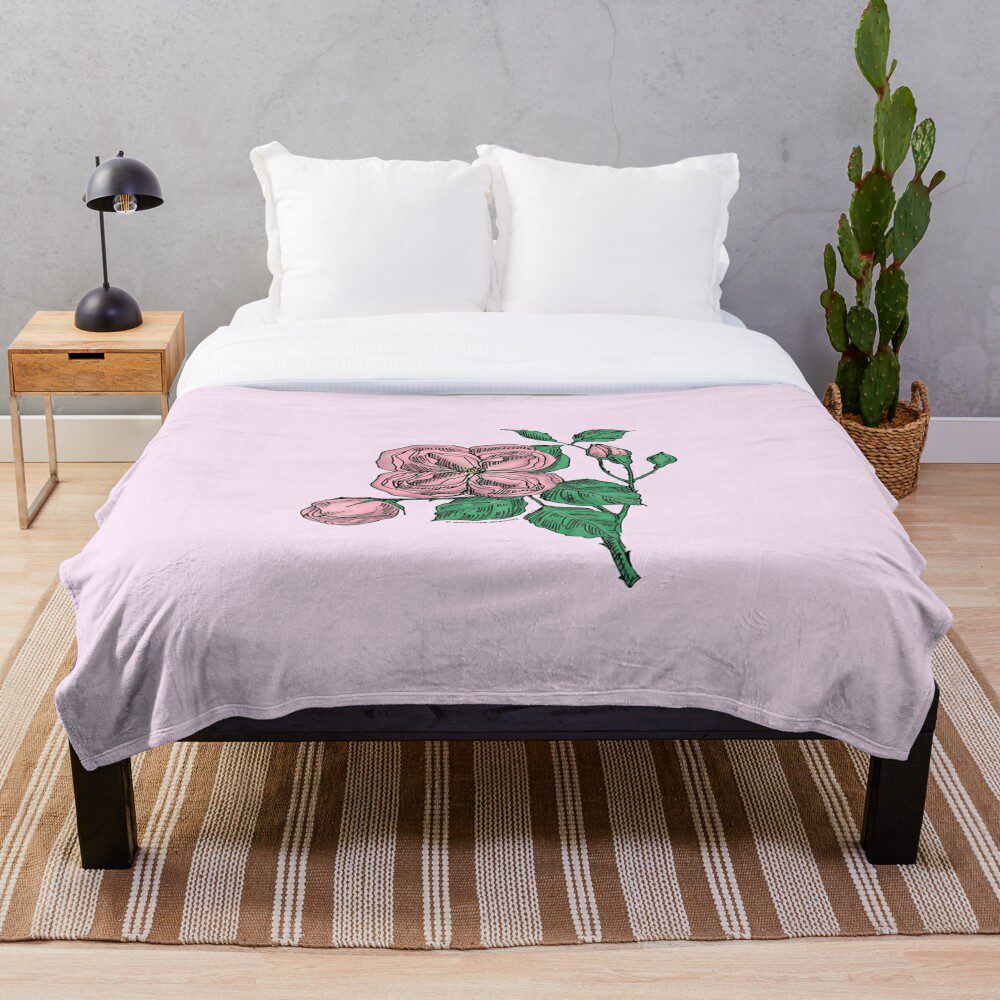 quartered double light pink rose print on throw blanket