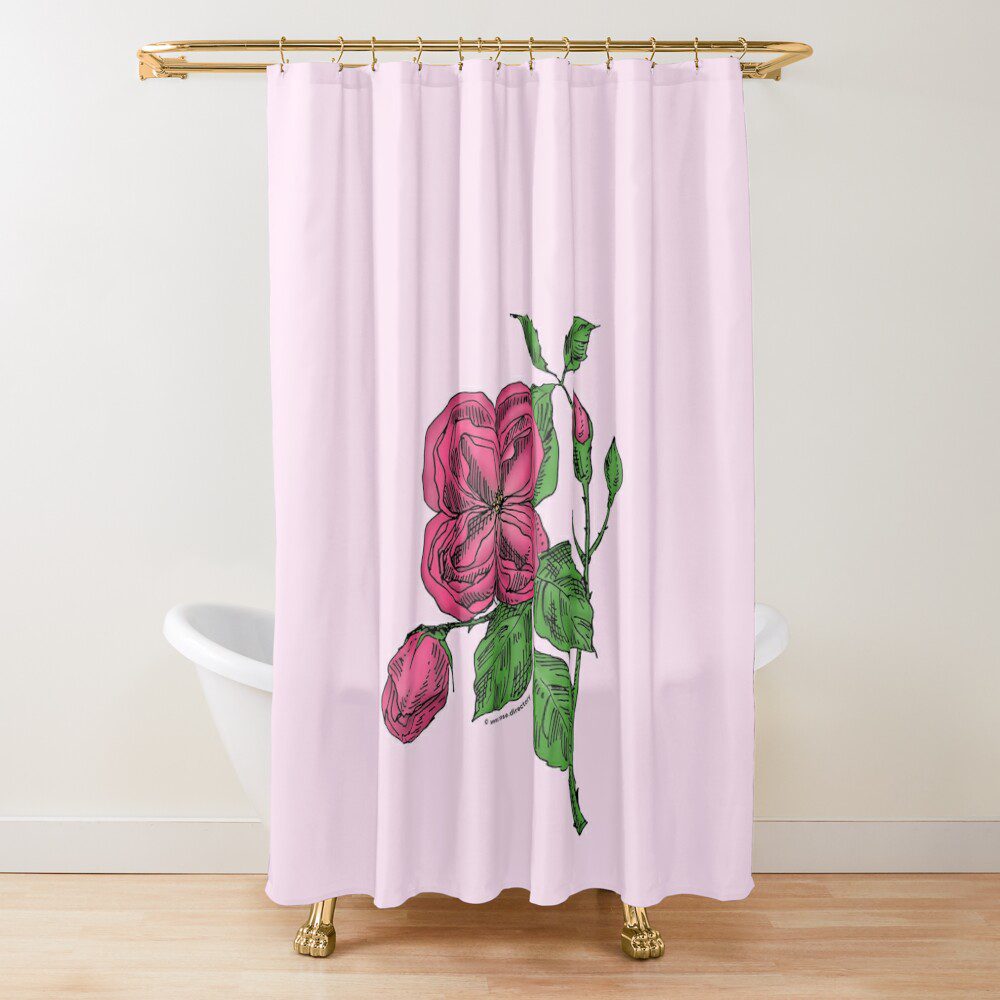 quartered double mid pink rose print on shower curtain