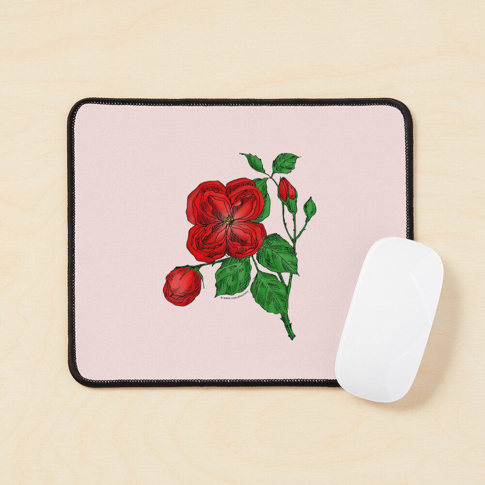 quartered double bright red rose print on mouse pad