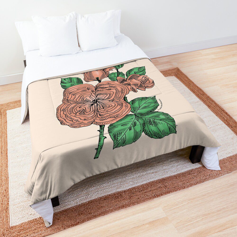 quartered full apricot rose print on comforter