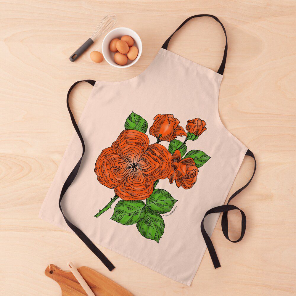 quartered full orange rose print on apron