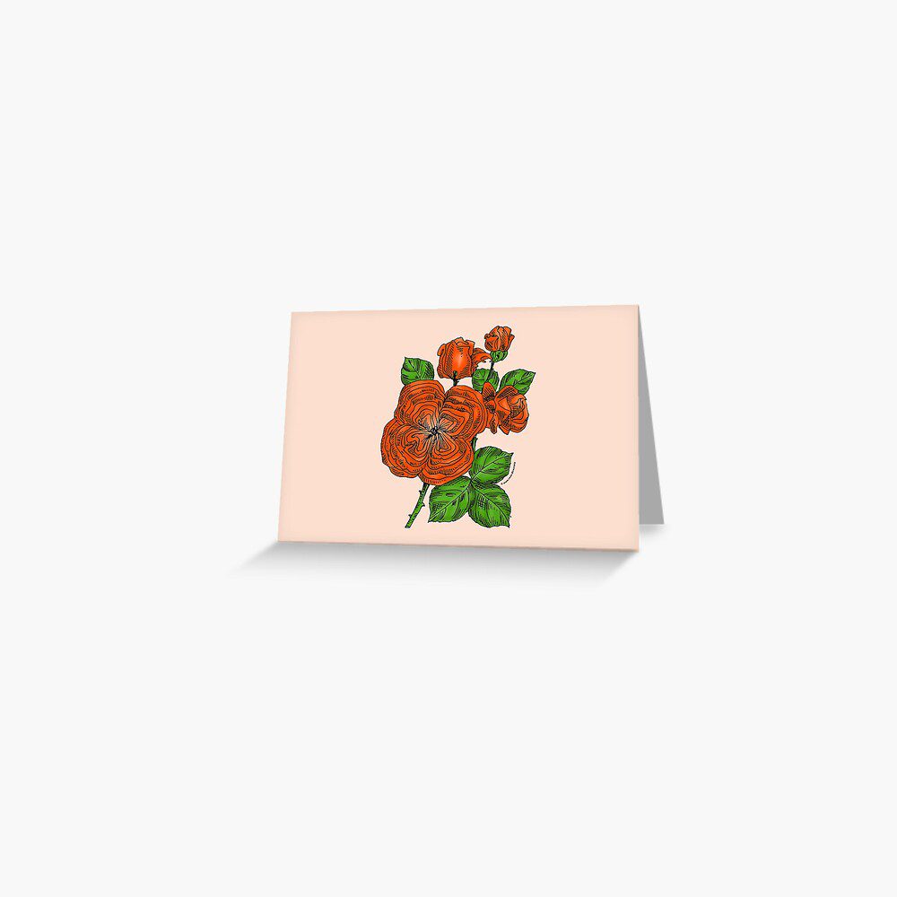 quartered full orange rose print on greeting card