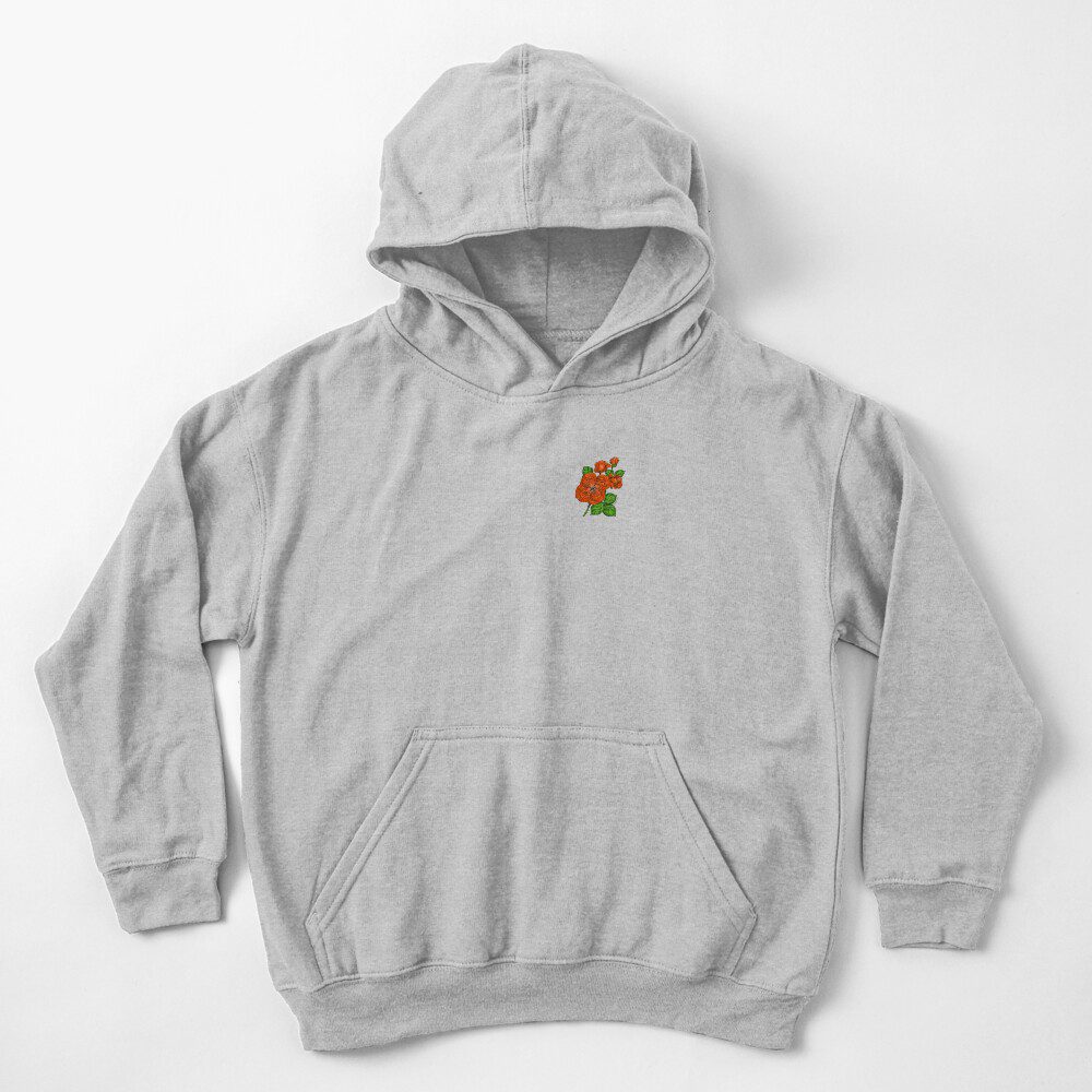 quartered full orange rose print on kids pullover hoodie