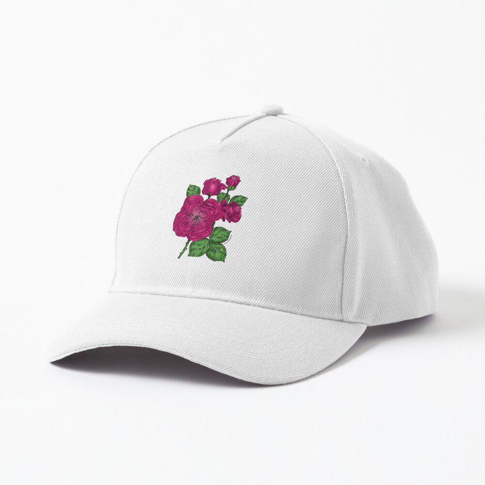 quartered full deep pink rose print on baseball cap
