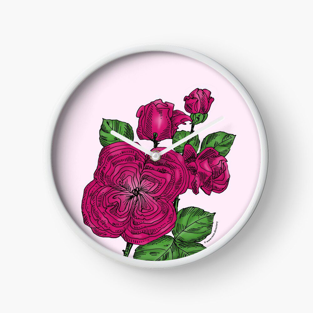 quartered full deep pink rose print on clock