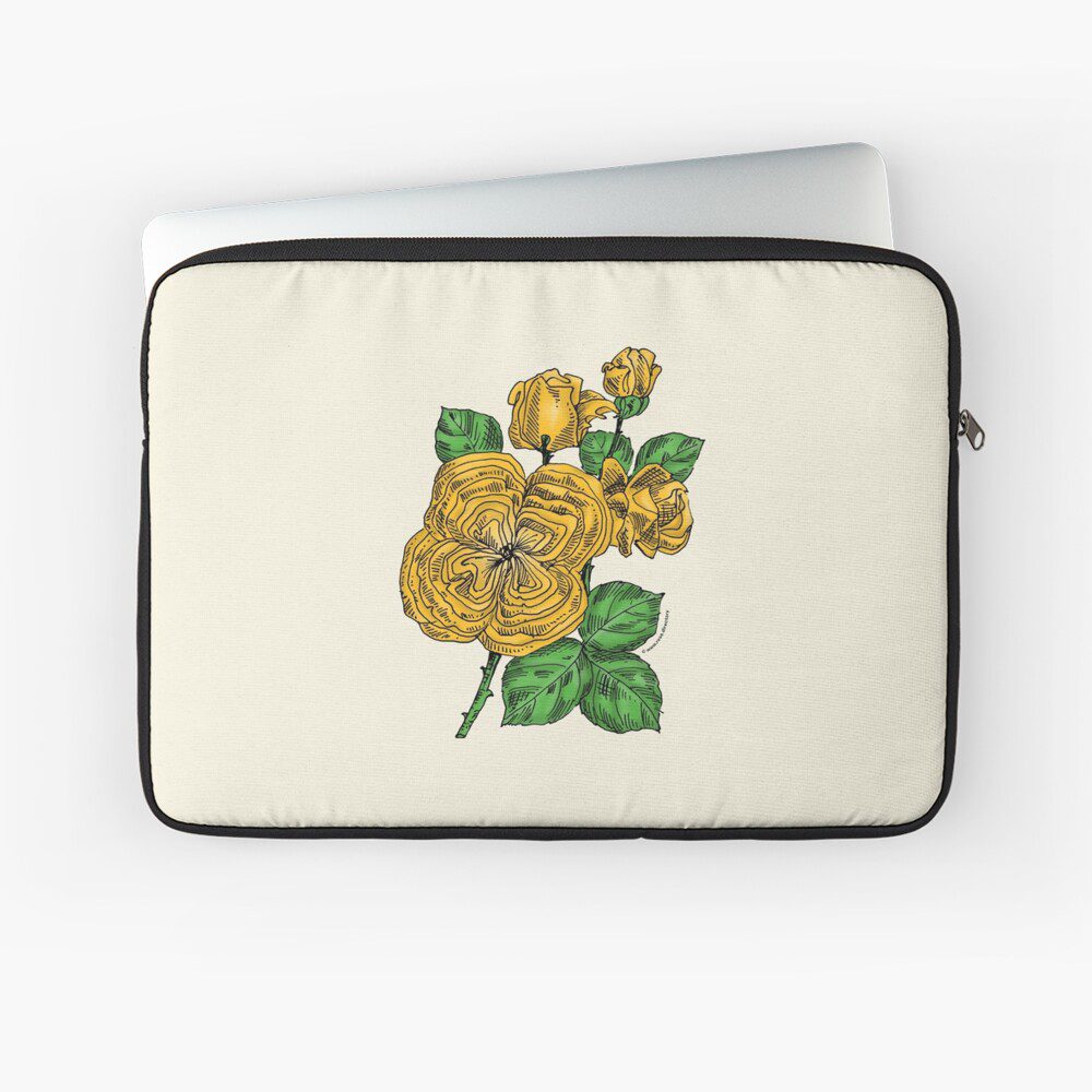 quartered full yellow rose print on laptop sleeve