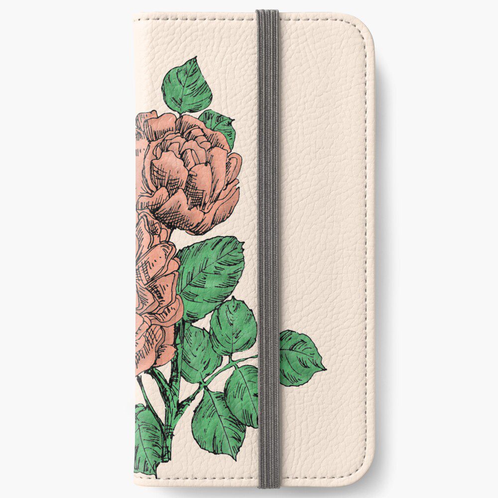 quartered very full apricot rose print on iPhone wallet