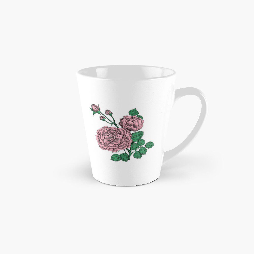 quartered very full light pink rose print on tall mug