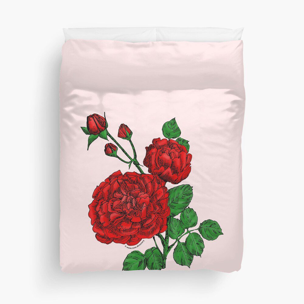 quartered very full bright red rose print on duvet cover