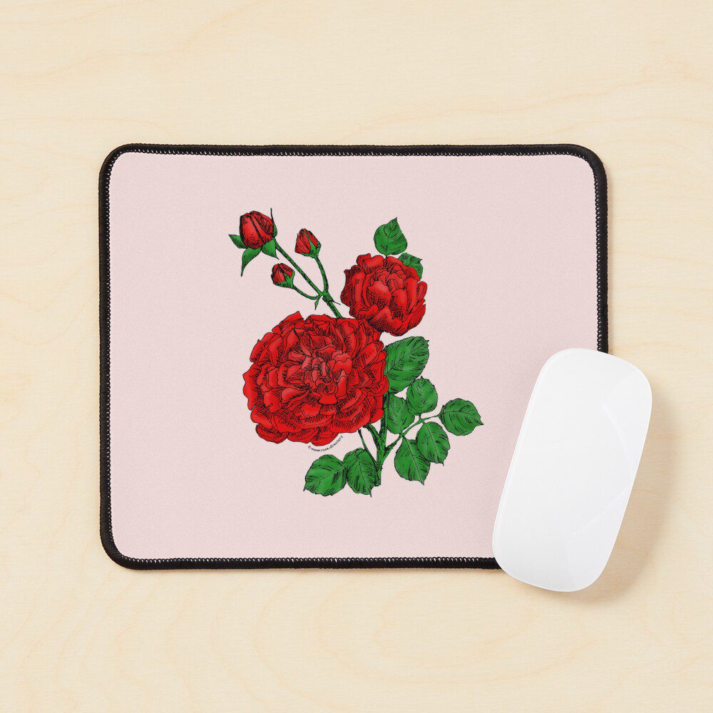 quartered very full bright red rose print on mouse pad