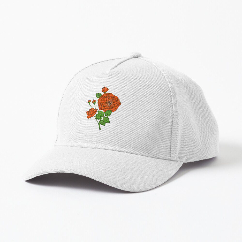 rosette semi-double orange rose print on baseball cap