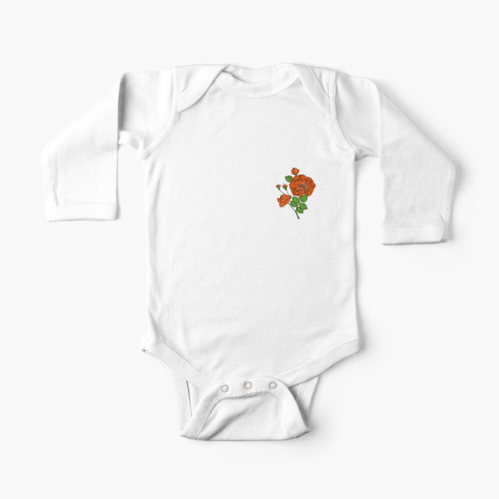 rosette semi-double orange rose print on long sleeve baby one-piece