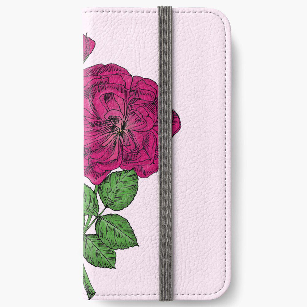 rosette semi-double deep pink rose print on iPhone wallet