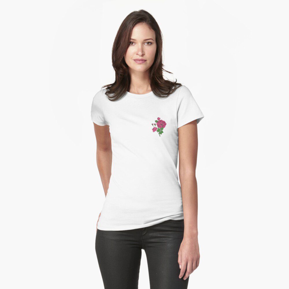 rosette semi-double mid pink rose print on fitted T-shirt