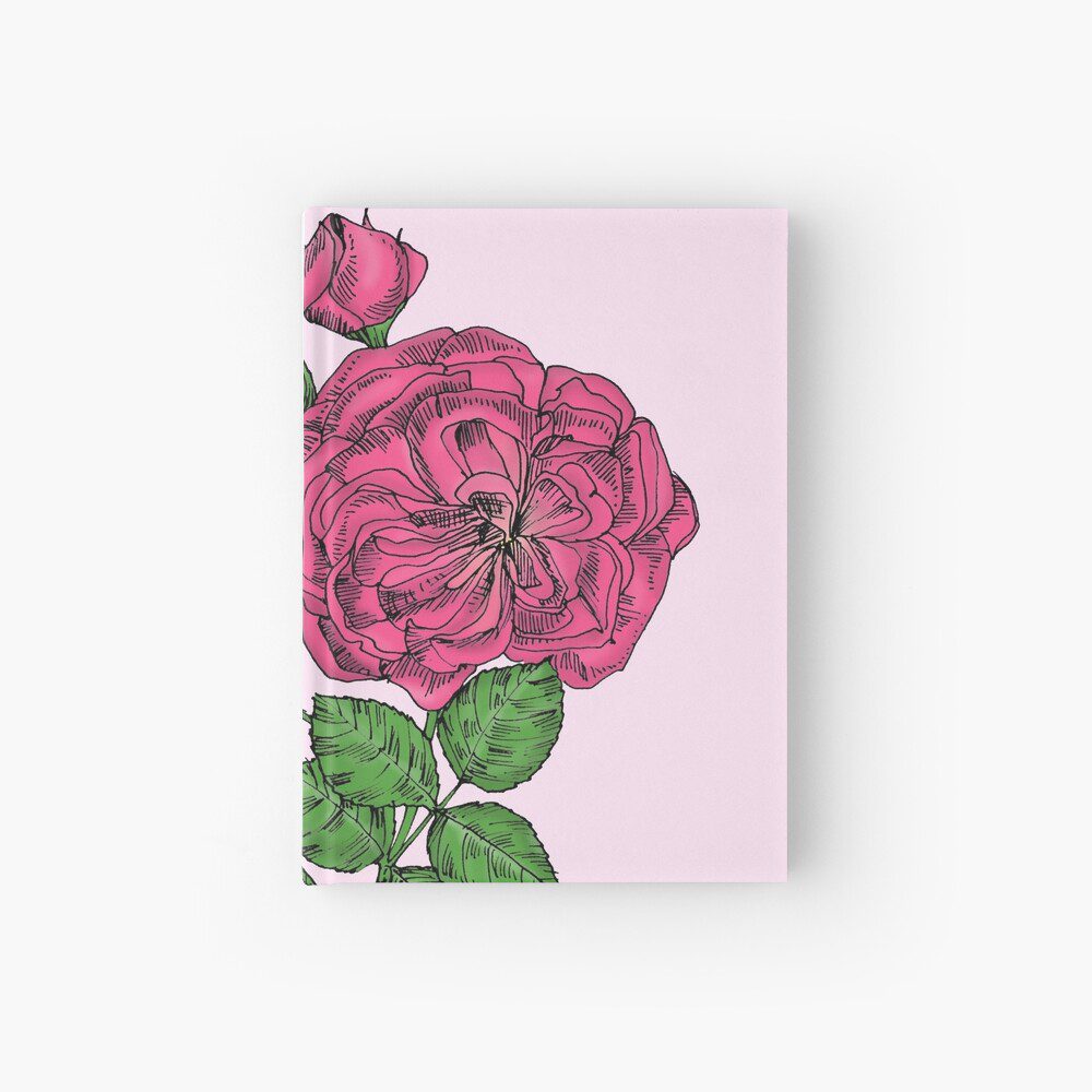 rosette semi-double mid pink rose print on hardcover journal