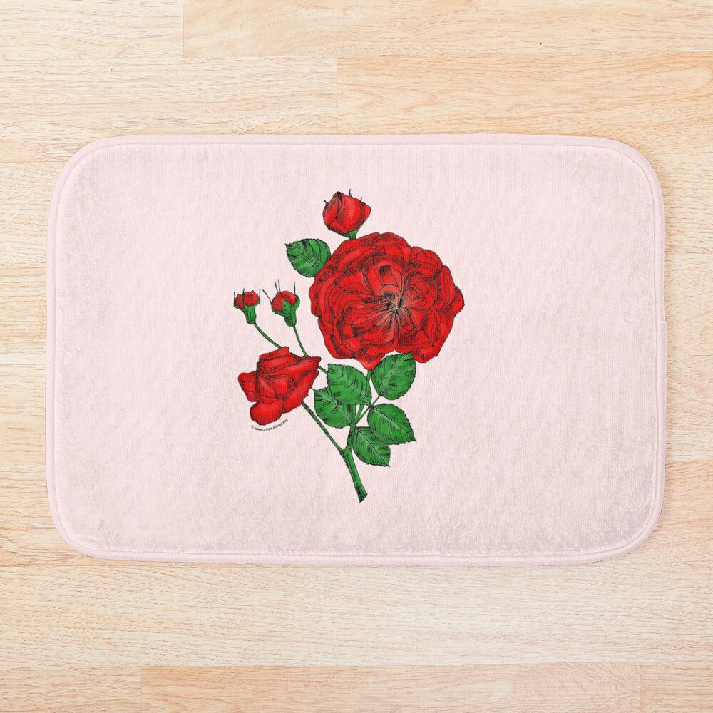 rosette semi-double bright red rose print on bath mat