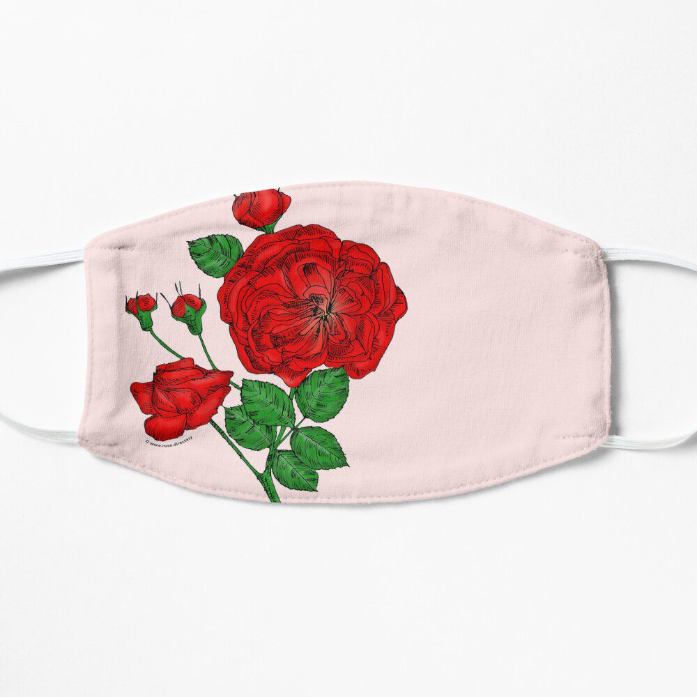 rosette semi-double bright red rose print on flat mask