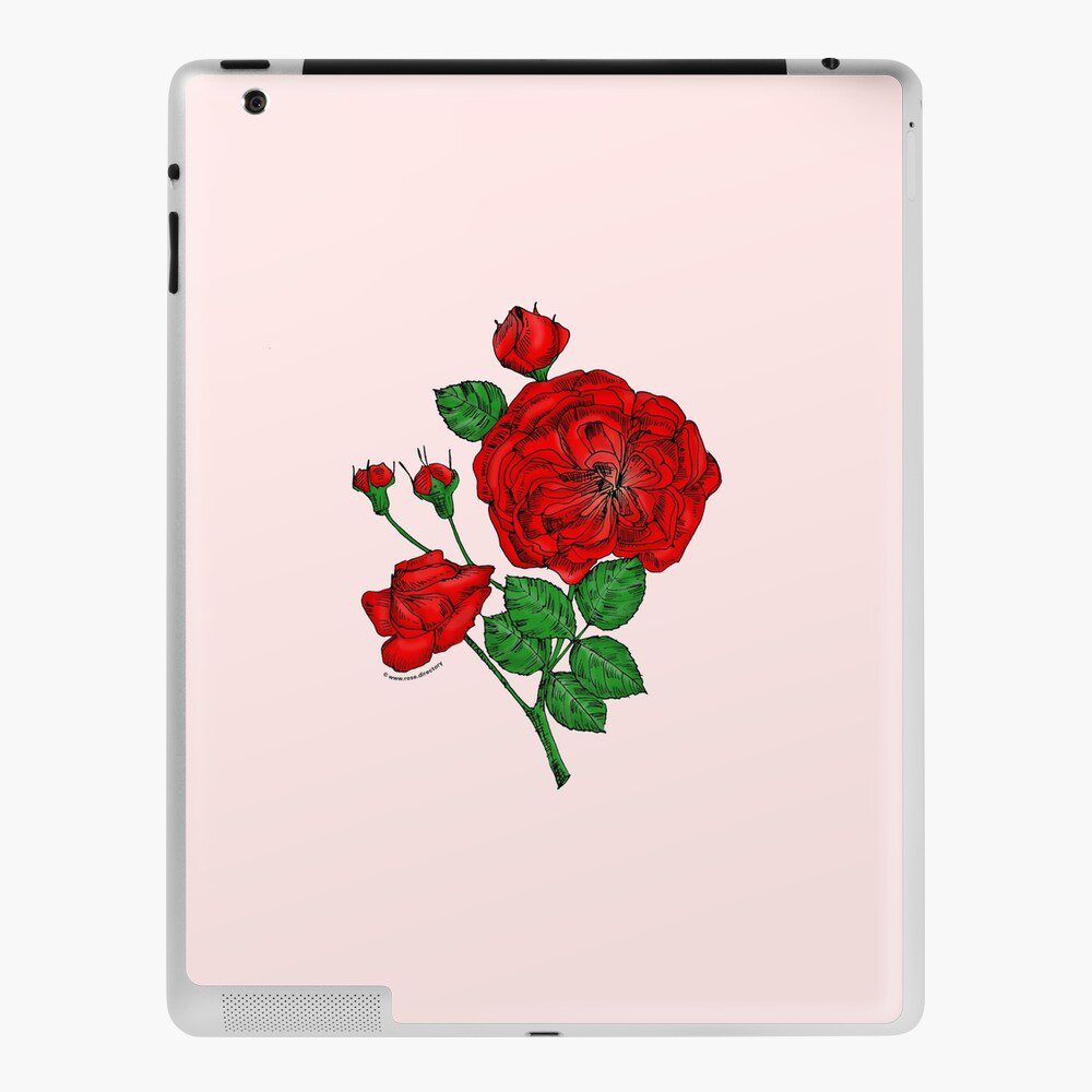 rosette semi-double bright red rose print on iPad skin